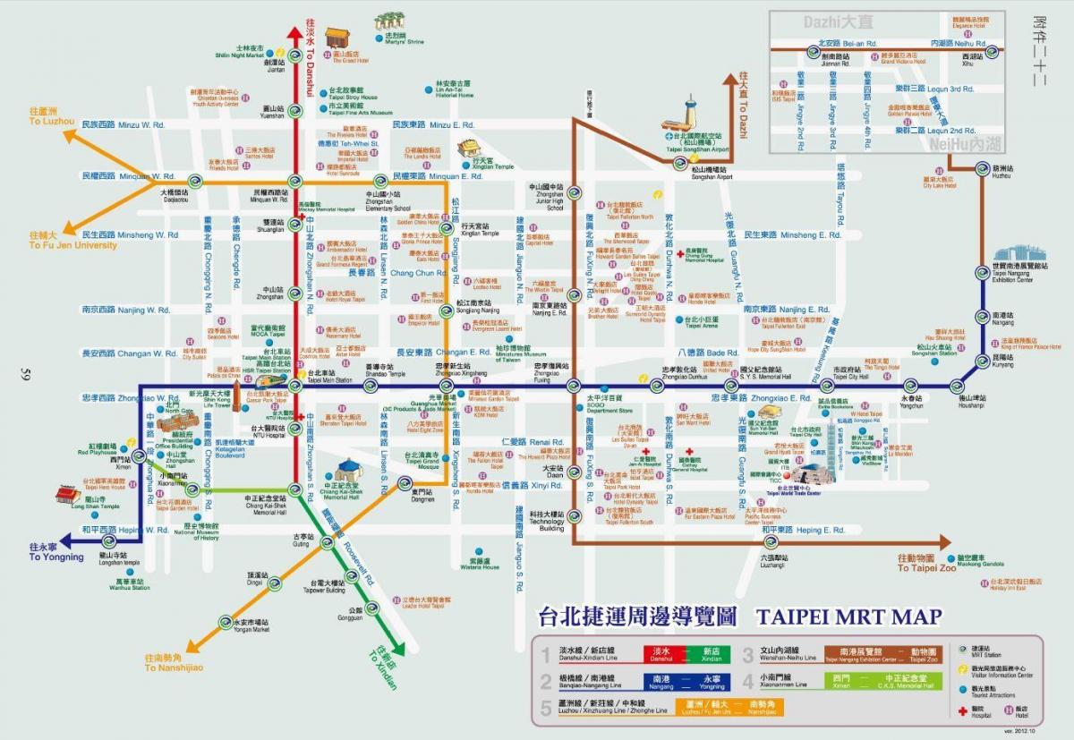 Taipei mrt peta dengan tempat wisata